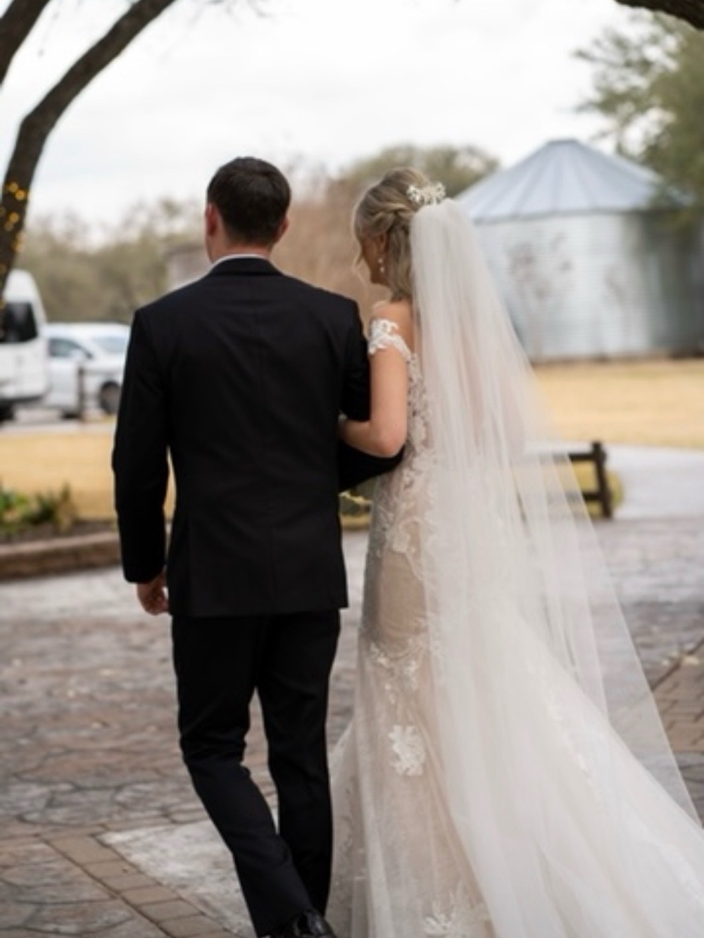 112” Ivory mesh extra Long Veil with beaded embroidery